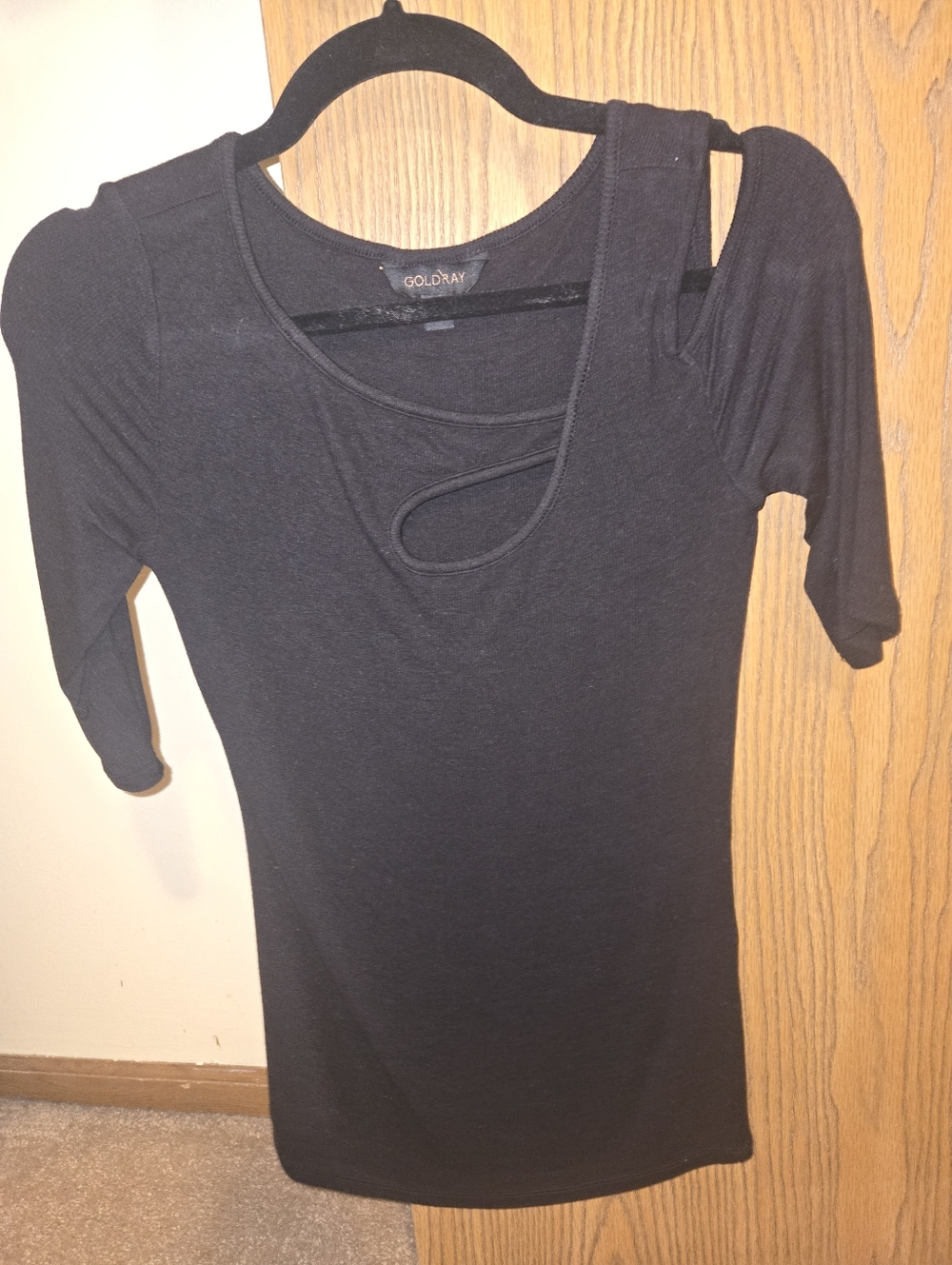 Black Asymmetric Cutout Women's Top